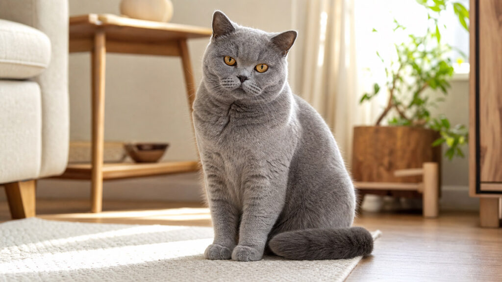 室内で座るブリティッシュショートヘア