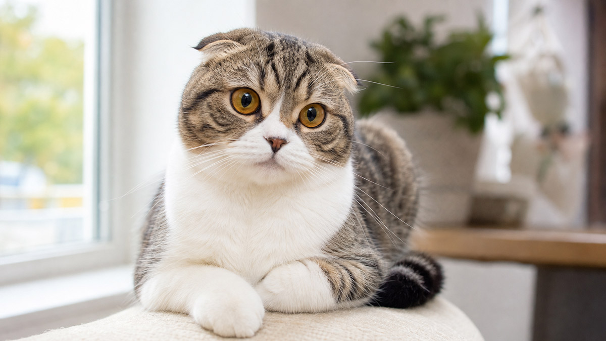 窓際で休んでいるスコティッシュフォールド