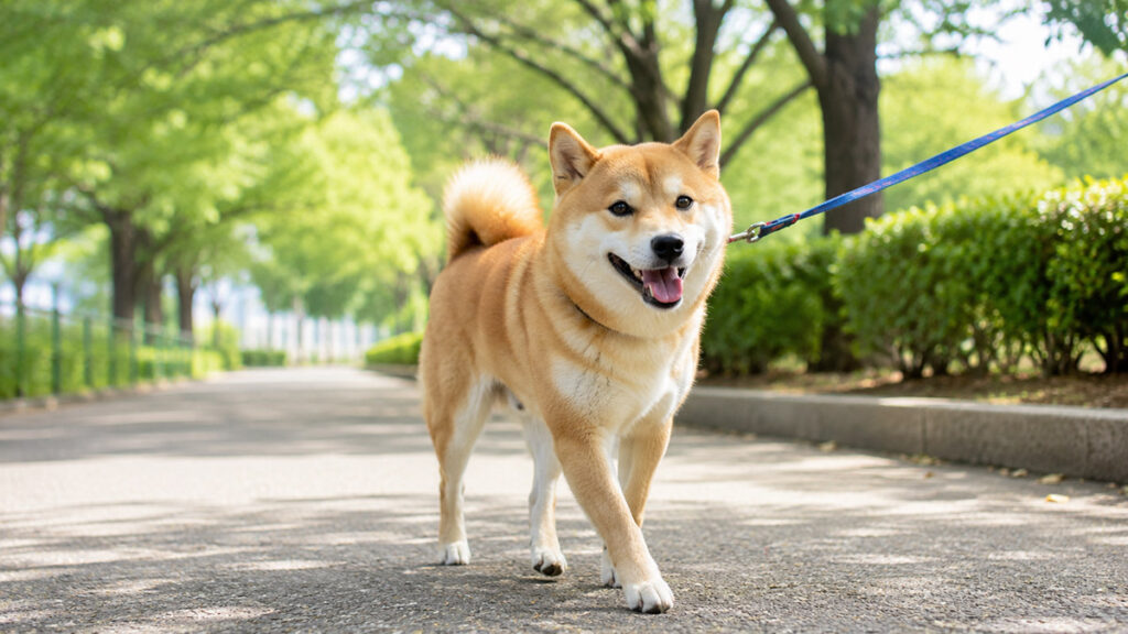 散歩をする柴犬