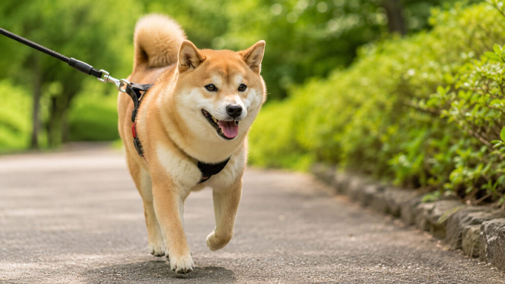 散歩を楽しむ元気な柴犬