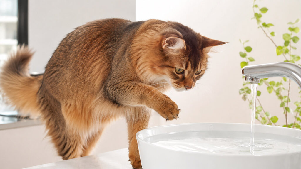 水に興味を示すソマリ