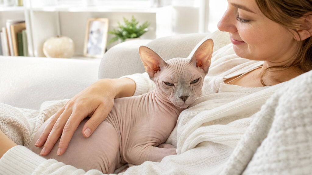 飼い主に寄り添うスフィンクス