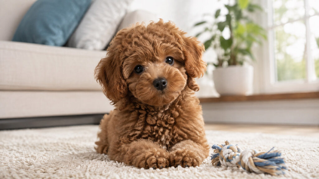 室内で過ごすトイプードルの子犬